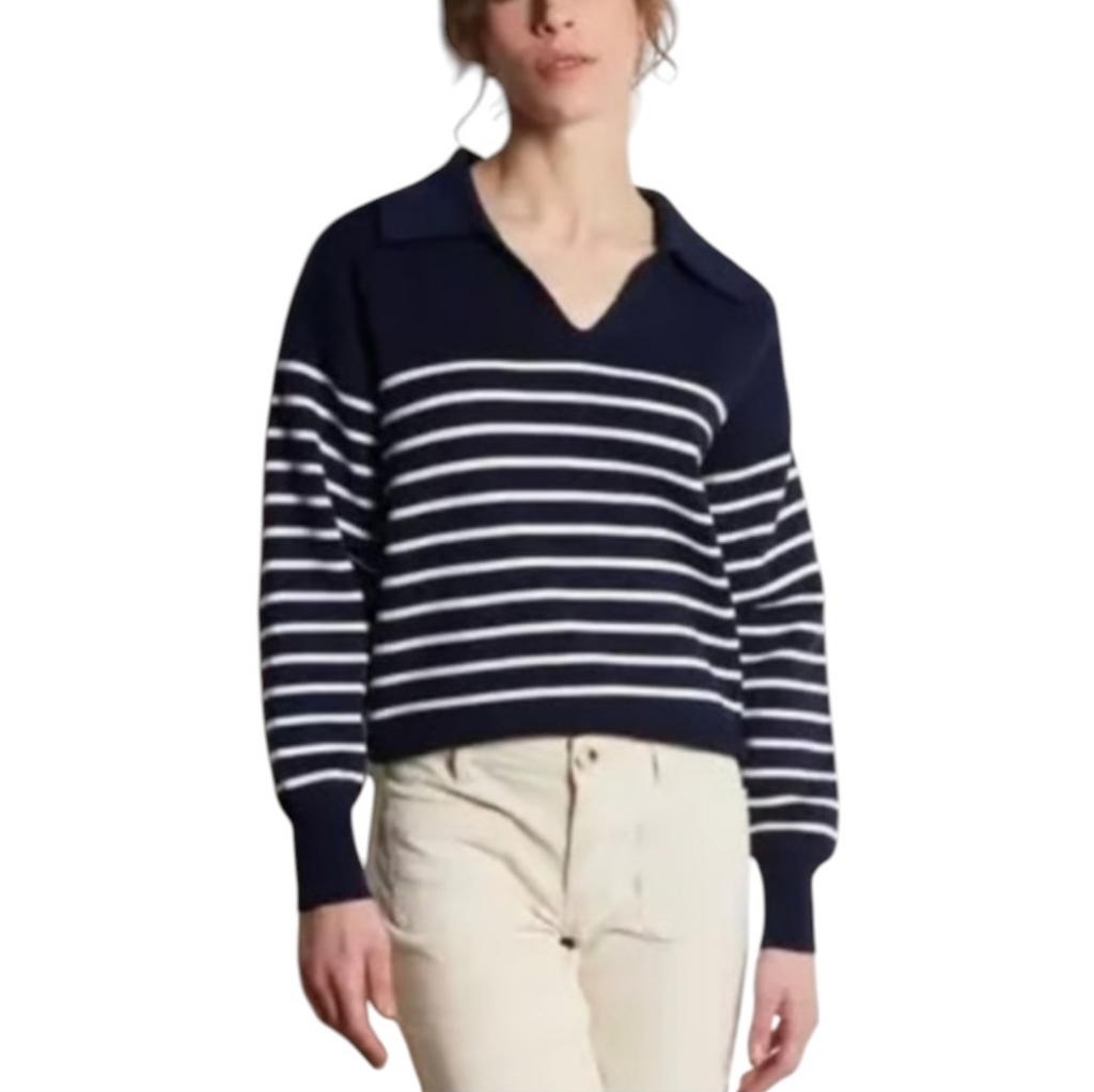 Kerri Rosenthal Navy And White Striped Heart Sweater Size Large